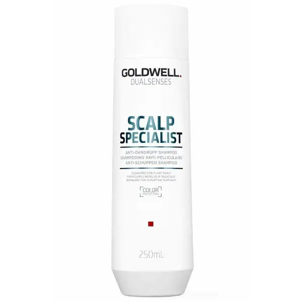 Weiße Flasche des Goldwell Scalp Anti Schuppen Shampoos gegen Kopfhaut-Schuppen