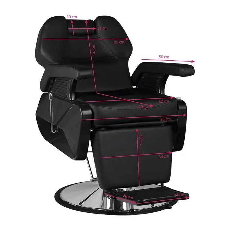 Schwarzer Barberstuhl Hair System New York mit Maßen für Friseurbetrieb