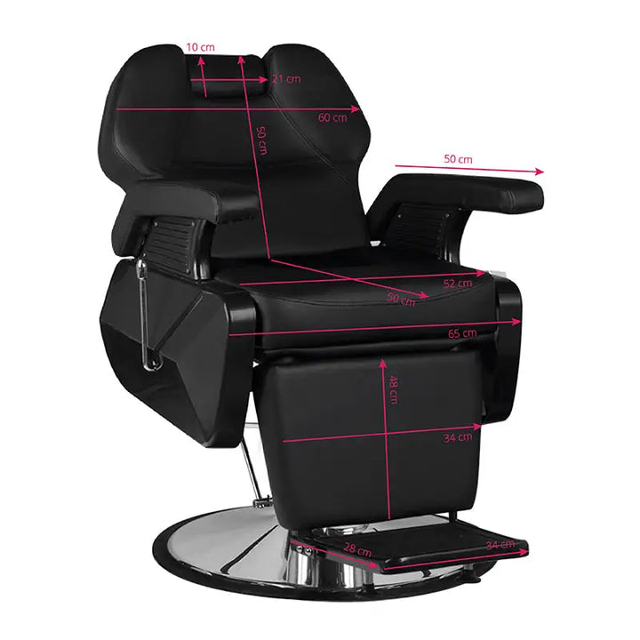 Schwarzer Barberstuhl Hair System New York mit Maßen für Friseurbetrieb