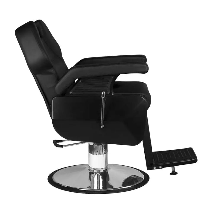 Schwarzer Barberstuhl mit Chrombasis im Hair System Barberstuhl New York Schwarz Design