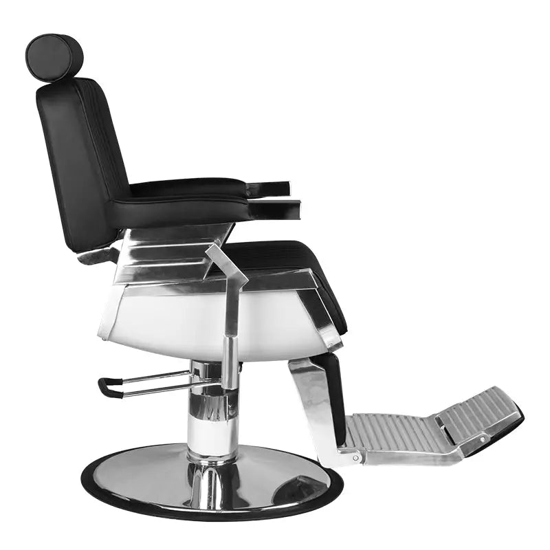 Schwarzer und chrombarer Friseurstuhl Hair System Barberstuhl Royal X Schwarz