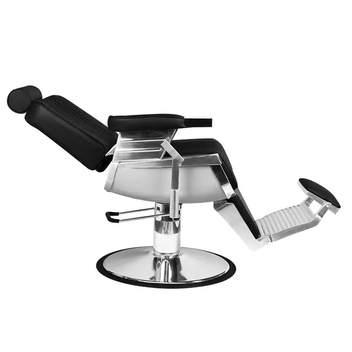 Schwarzer silberner Friseurstuhl Hair System Barberstuhl Royal X Schwarz
