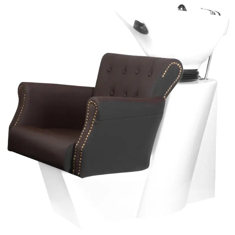Brauner Ledersalon-Shampoo-Stuhl im Produkt Hair System Friseur-Waschbecken BER 8183 Braun