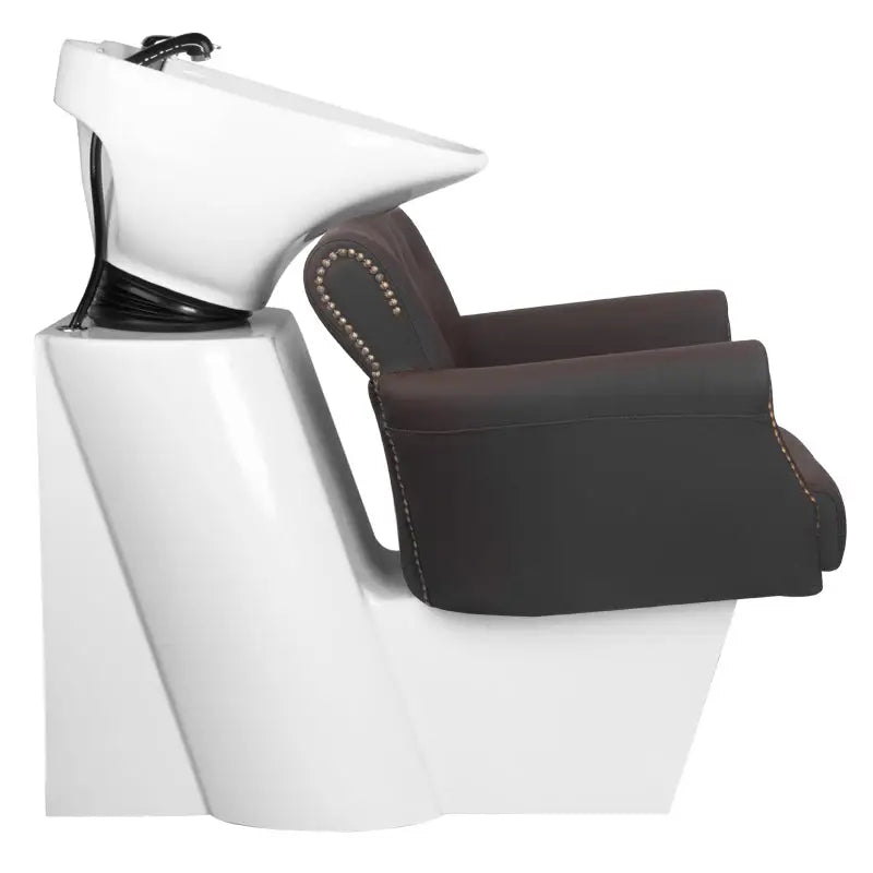 Weiße Friseur-Waschschale und dunkelbrauner Stuhl im Produkt Hair System Friseur-Waschbecken BER 8183 Braun