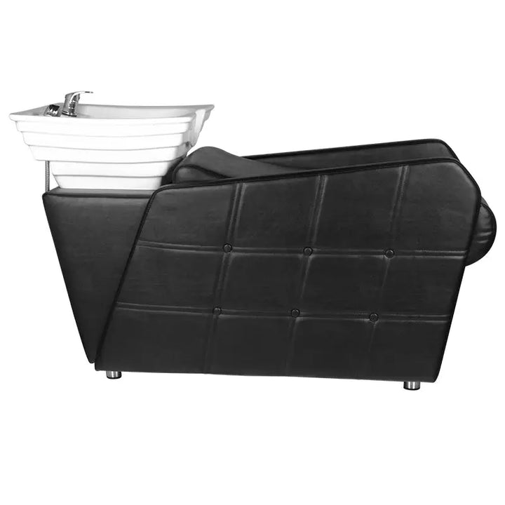 Schwarzer Friseursitz mit weißem Waschbecken im Produkt Hair System Friseur-Waschbecken HSB07