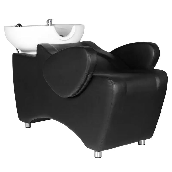 Schwarzer Friseursitz mit weißem Waschbecken im Produkt Hair System Friseur-Waschbecken HSB46