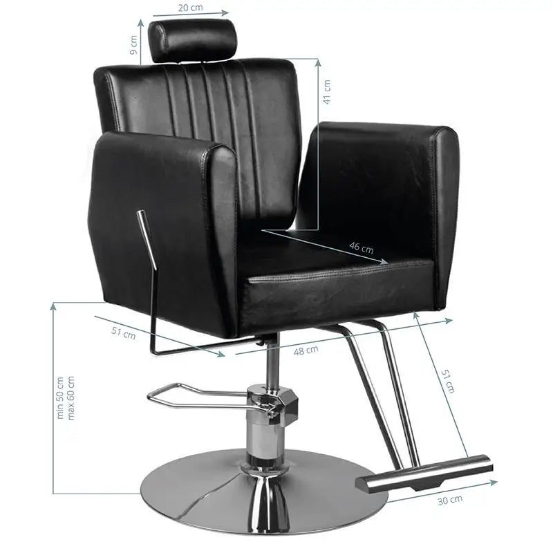 Schwarzer Friseurstuhl mit Maßen für das Hair System Friseurstuhl 0-179