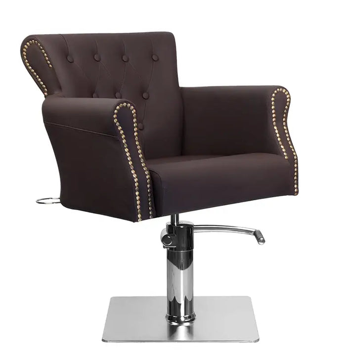 Brauner Friseurstuhl mit Silberelementen für den Haarsystem BER 8541 Braun