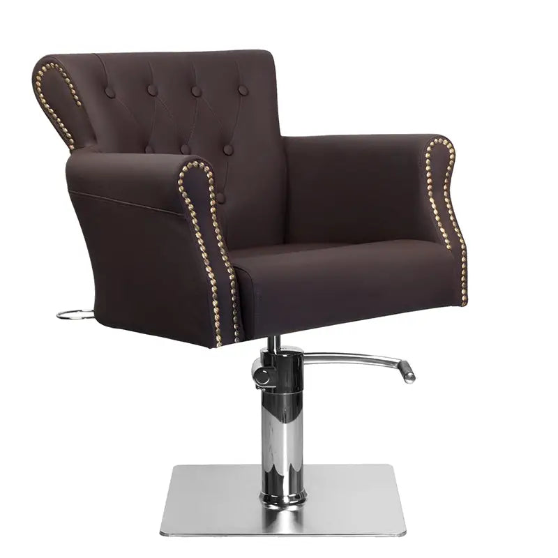 Brauner Friseurstuhl mit Silberelementen für den Haarsystem BER 8541 Braun