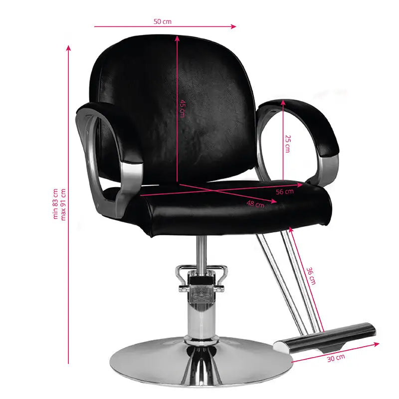 Schwarzer Friseurstuhl Hair System HS00 mit Maßen für Salongebrauch