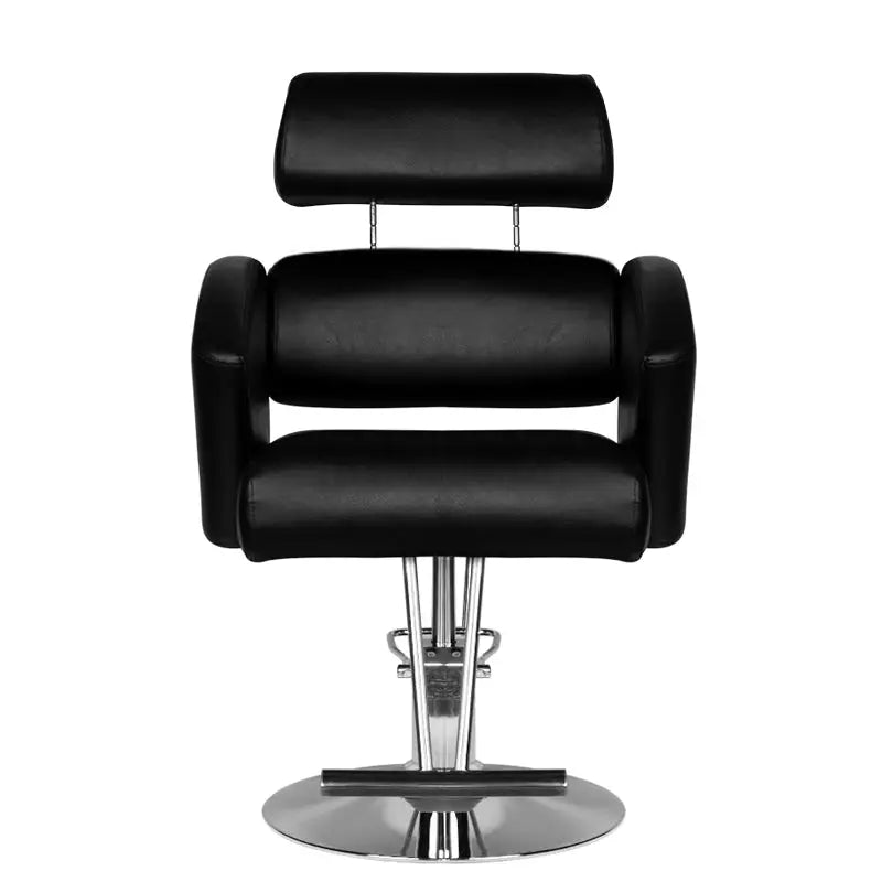 Schwarzer Friseurstuhl Hair System HS02 mit Chrombasis für Barbersalons