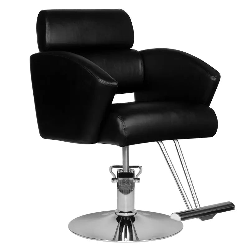 Schwarzer Friseurstuhl mit Chrombasis für das Haarsystem HS02 schwarz