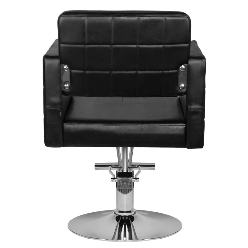 Schwarzer Friseurstuhl HS33 mit Chrombasis für Salon und Friseurbereich