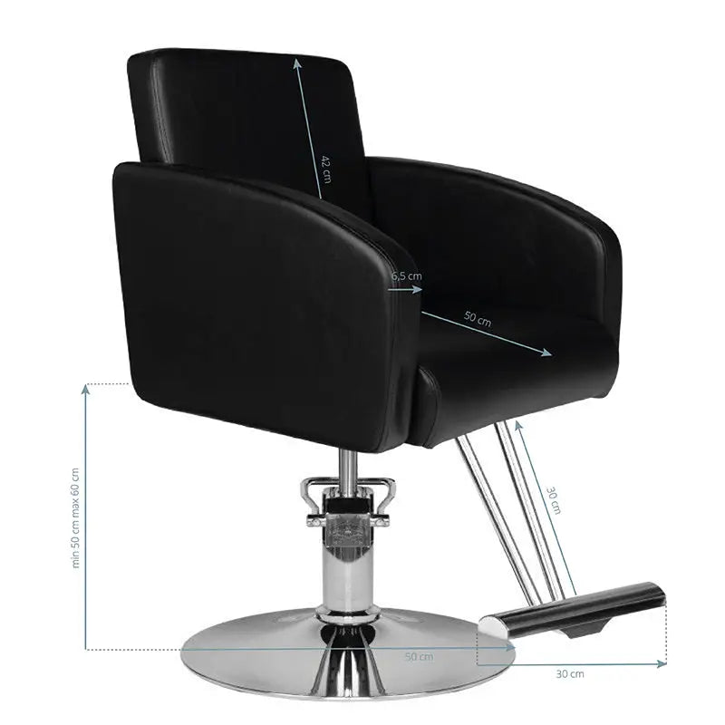 Schwarzer Friseurstuhl Hair System HS40 mit Maßen für Salonkomfort