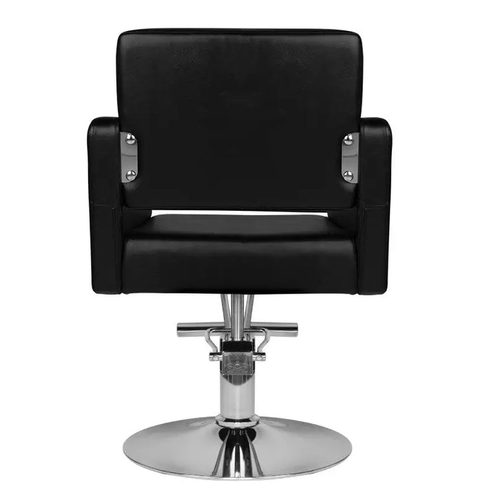 Schwarzer Friseurstuhl HS40 mit Chrombasis für Haarsysteme