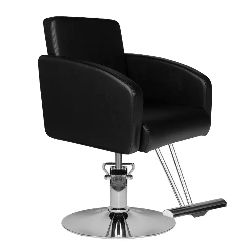 Schwarzer Friseurstuhl HS40 mit Chrombasis für Hair System Friseurstuhl