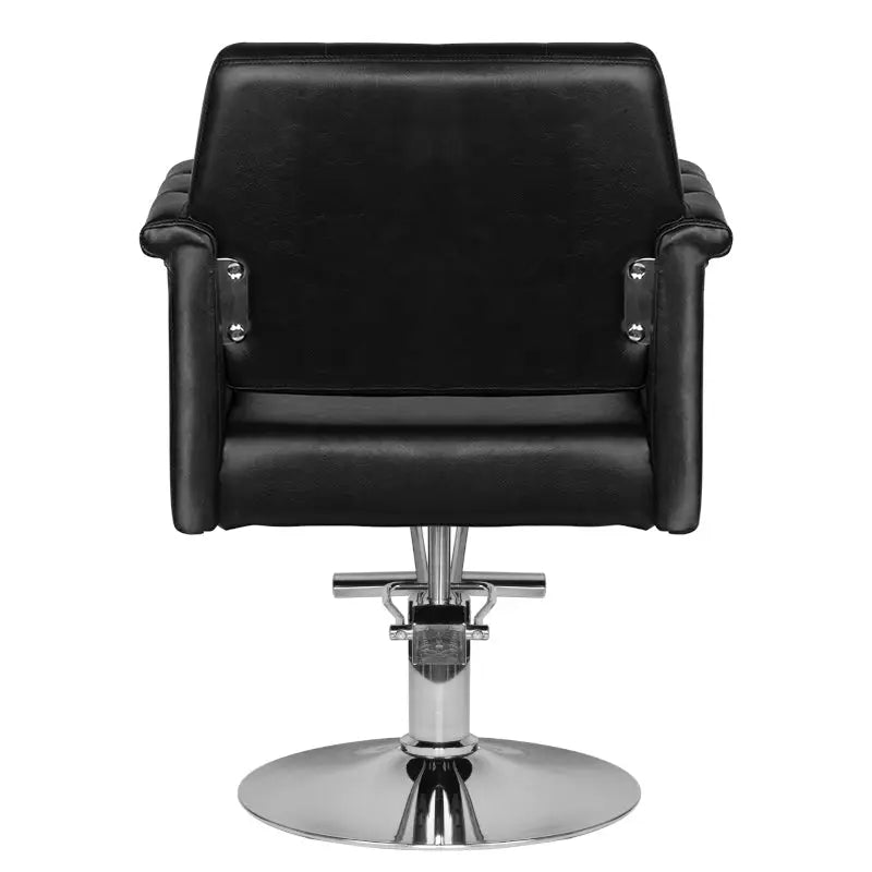 Schwarzer Friseurstuhl HS48 mit Chrombasis für Hair System Friseurstuhl