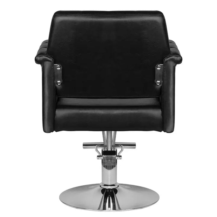 Schwarzer Friseurstuhl HS48 mit Chrombasis für Hair System Friseurstuhl