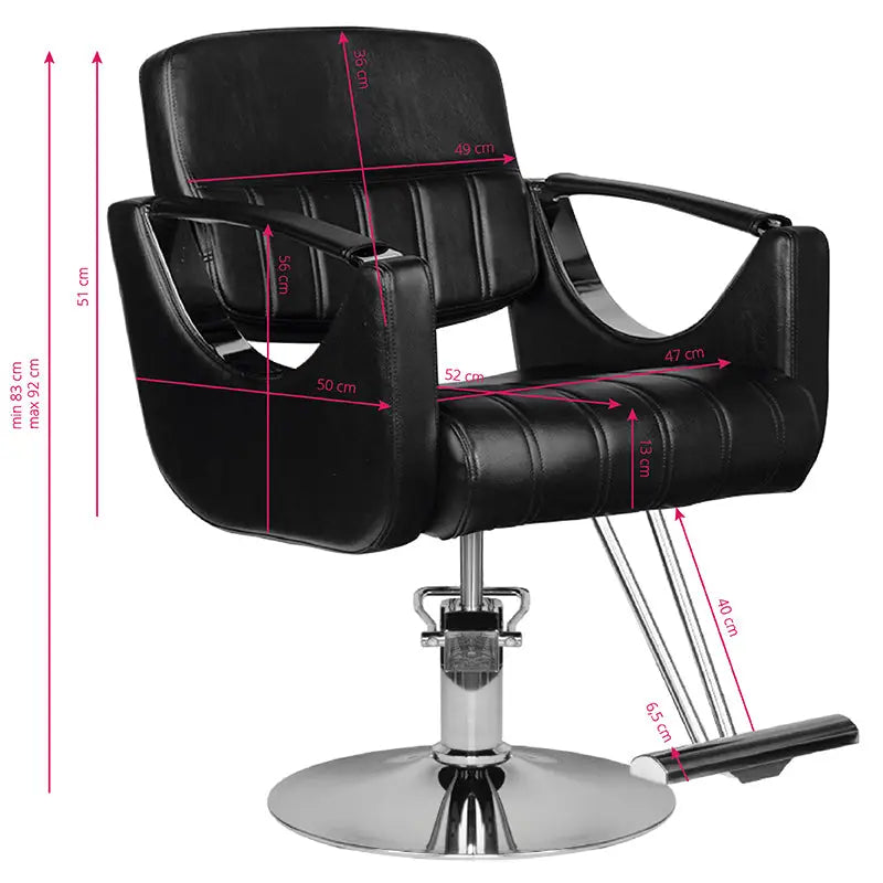 Schwarzer Friseurstuhl Hair System HS52 mit Abmessungen, flexible Salonstuhl