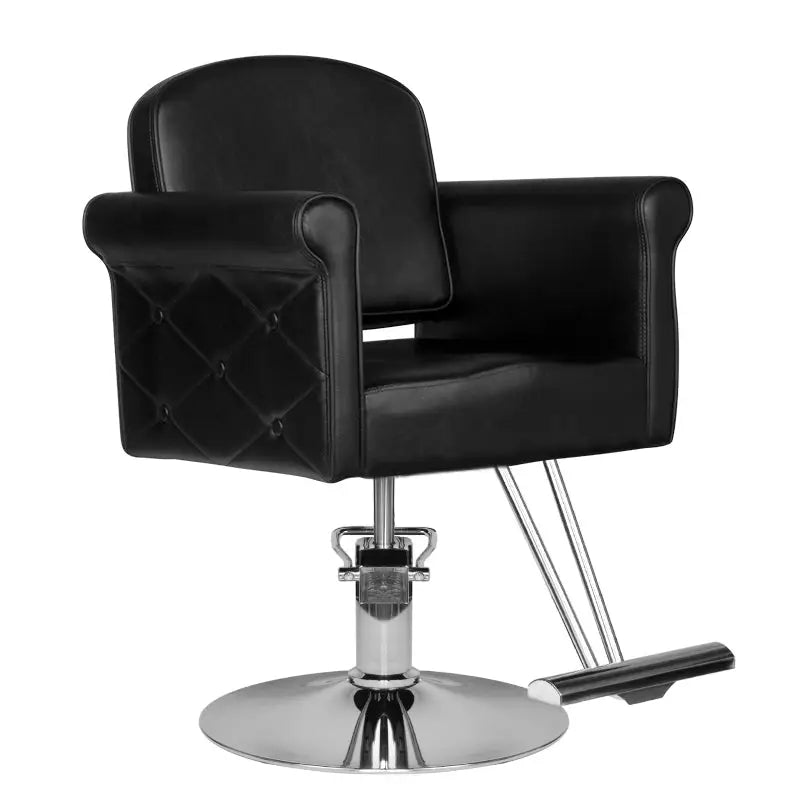 Schwarzer Friseurstuhl mit quilted Armlehnen im Hair System Friseurstuhl HS69 Design