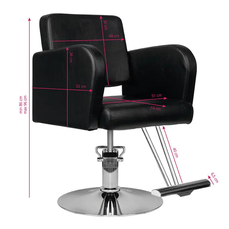 Schwarzer Friseurstuhl Hair System HS92 mit Maßen im Salon anzeigen