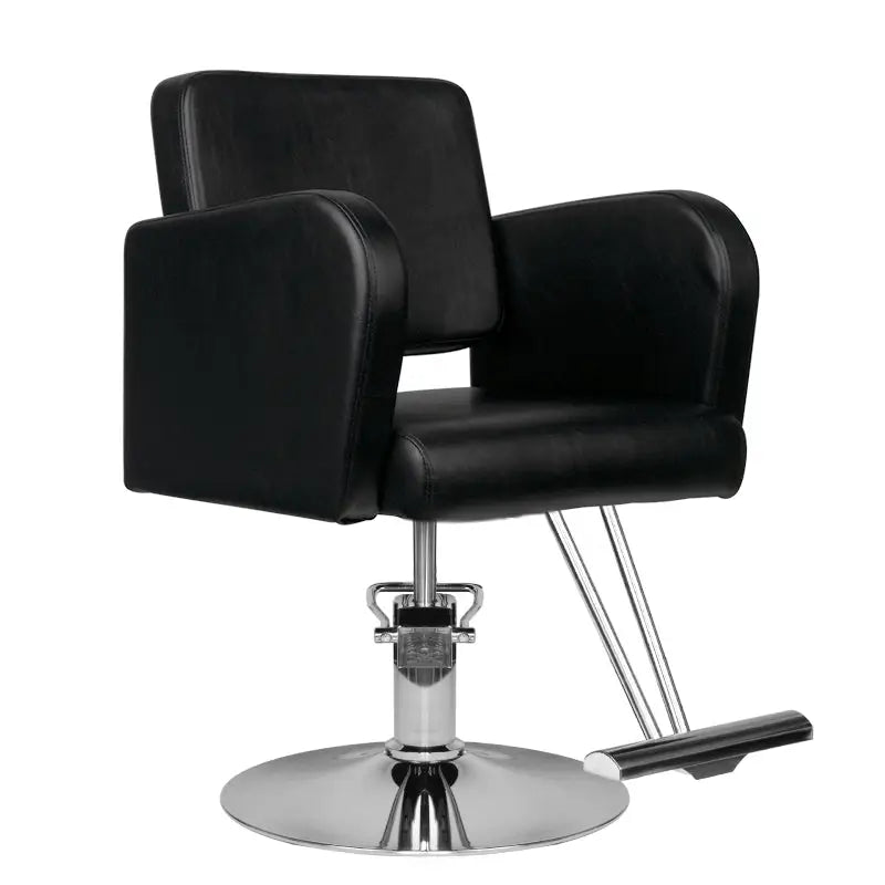 Schwarzer Friseurstuhl Hair System HS92 mit Chrombasis für Salon Styling