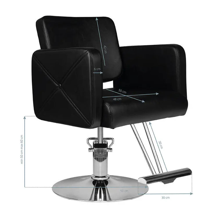 Schwarzer Friseurstuhl Hair System HS99 mit Maßen für Salonliegen