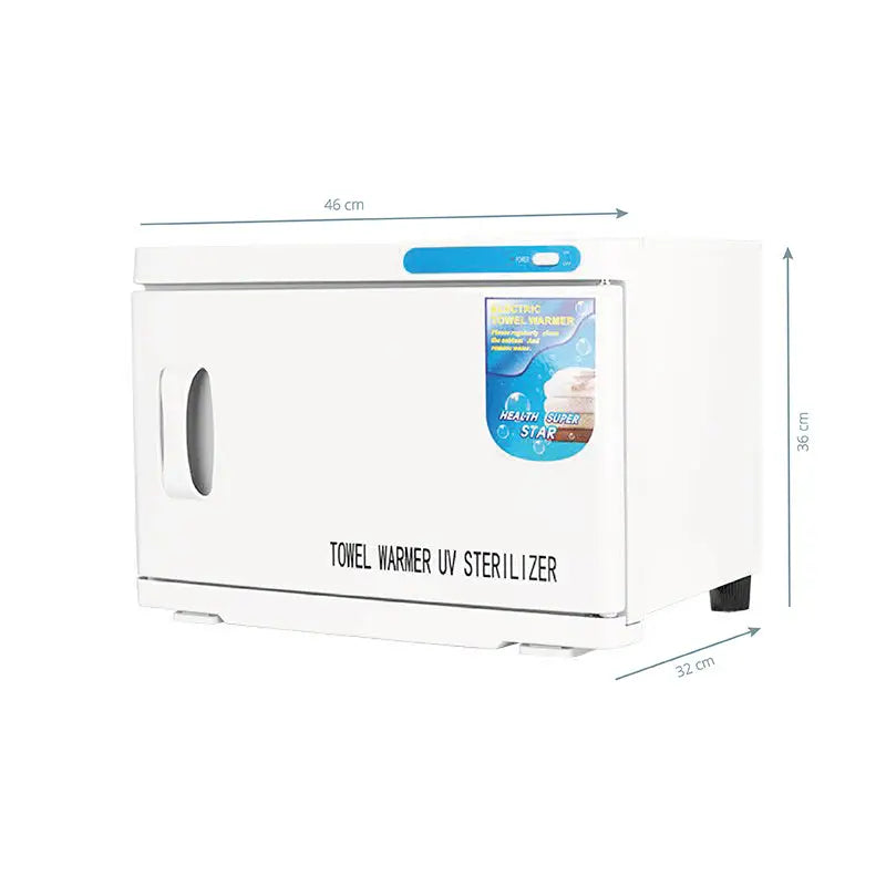 Weißer Handtuchwärmer mit UVC-Sterilisator 16 L und Maßen für mehr Hygiene