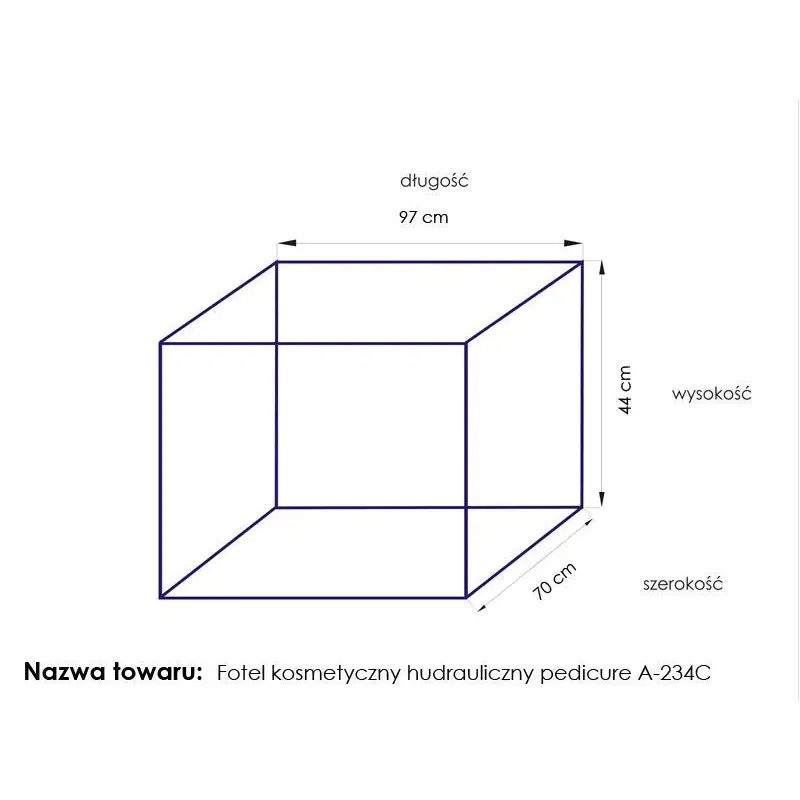 Diagramm der Abmessungen der Hydraulischen Kosmetikliege A 234C Pedi Weiß