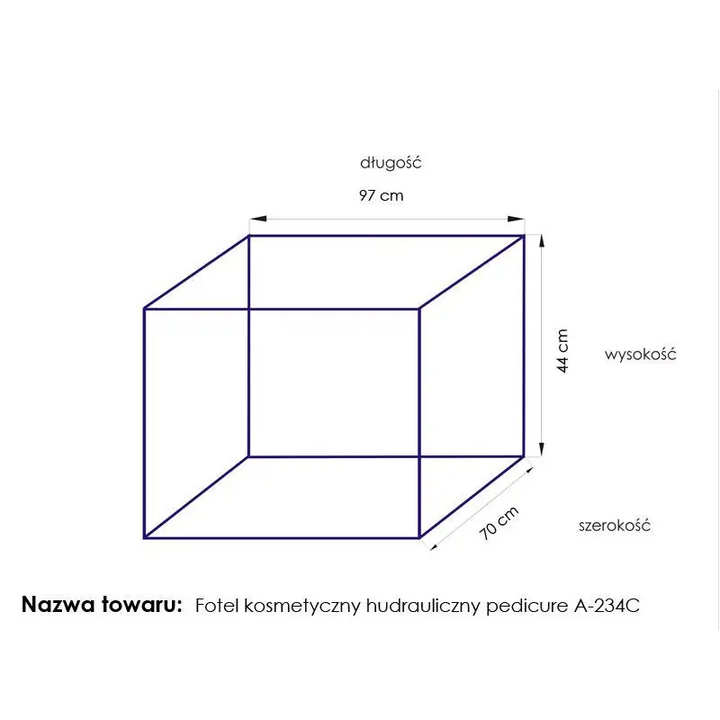 Diagramm der Abmessungen der Hydraulischen Kosmetikliege A 234C Pedi Weiß