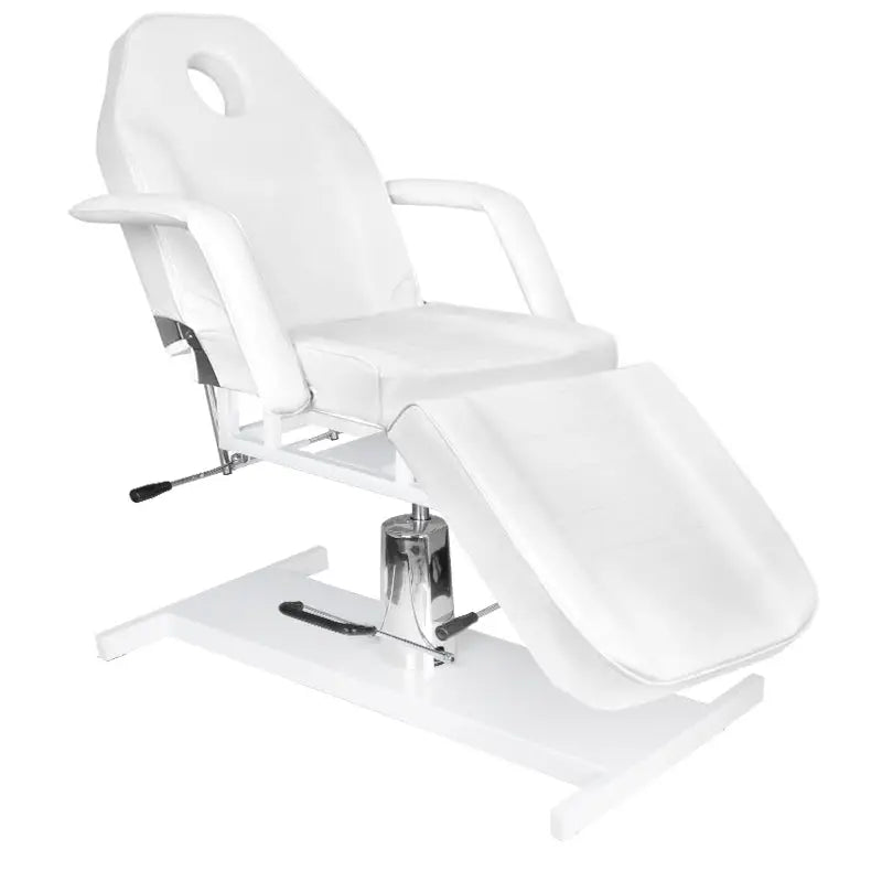 Weiße verstellbare Behandlungsliege für Kosmetik im Produkt Hydraulische Kosmetikliege Basic 210 Weiß
