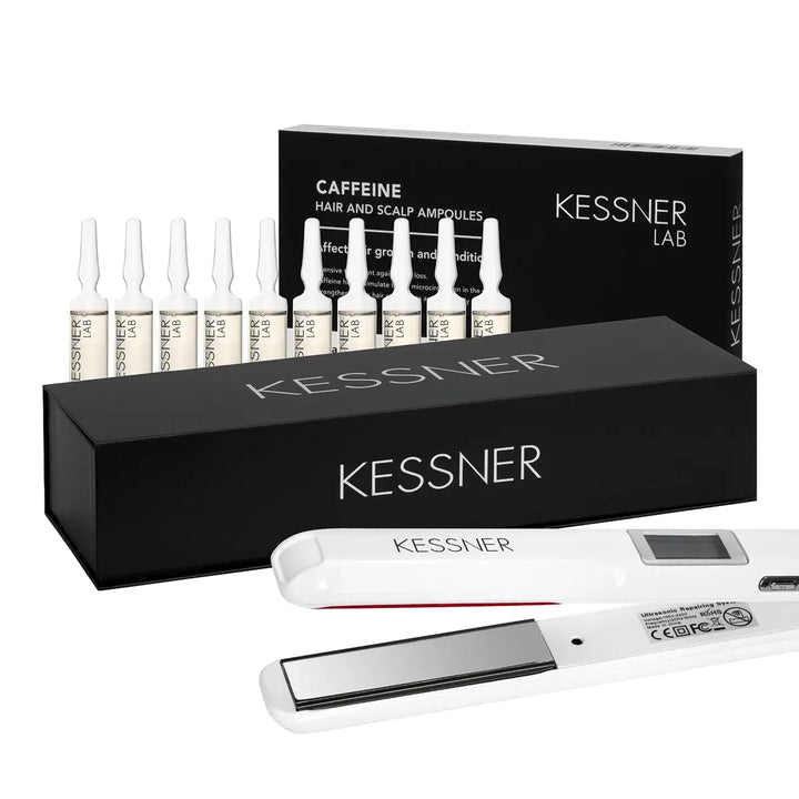 Kessner Glätteisen Set und Kessner Lab Koffein Ampullen - Haar Glätteisen