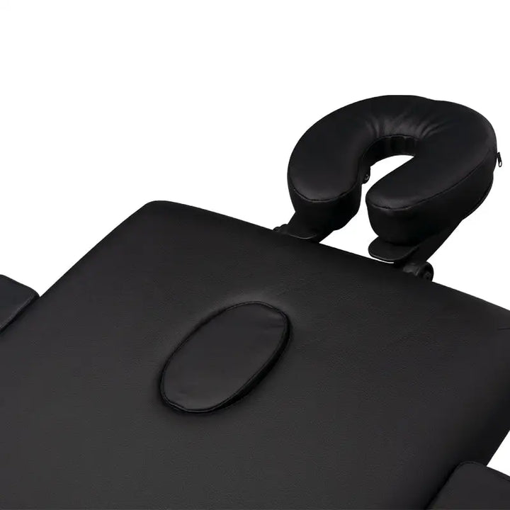 Schwarze Klapp-Massageliege Alu Komfort mit Kopfstütze für Wellness und Entspannung
