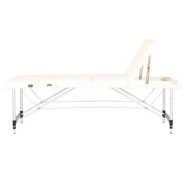 Verstellbare Massagebank Klapp-Massageliege Alu Komfort 3-teilig Creme