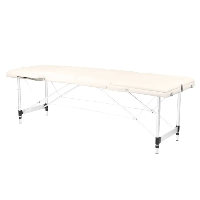Tragbare Massagebank Klapp-Massageliege Alu Komfort 3-teilig Creme für professionelles Massieren