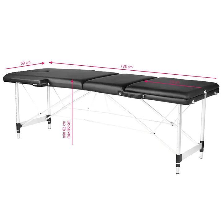 Schwarze portable Klapp-Massageliege Alu Komfort mit verstellbarer Höhe