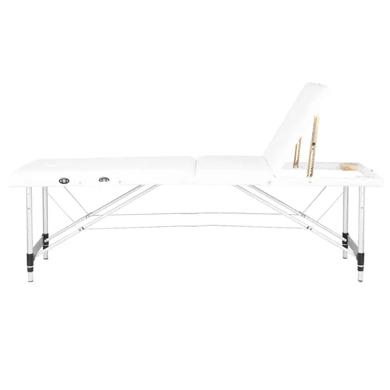 Weiße portable Massagebank Klapp-Massageliege Alu Komfort 3-teilig für professionelles Massageerlebnis