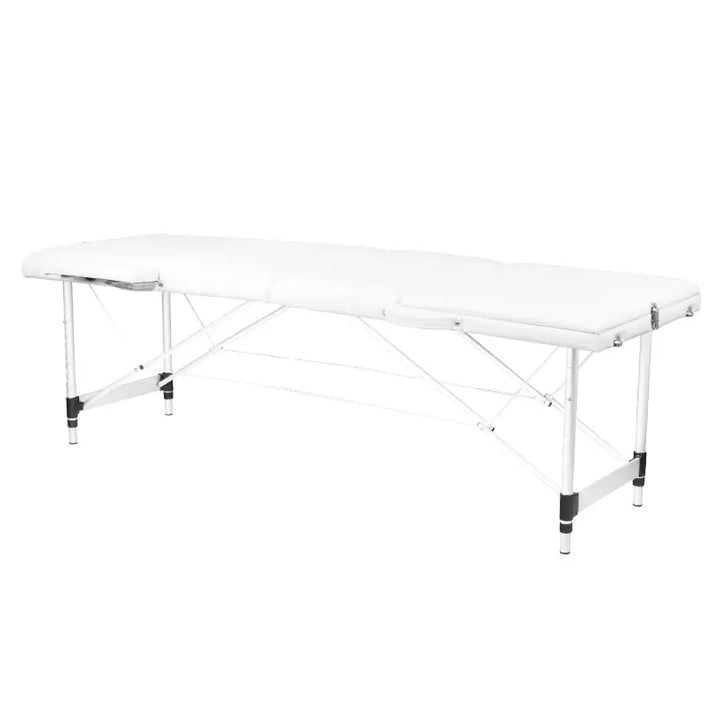 Weiße portable Massageliege Klapp-Massageliege Alu Komfort 3-teilig