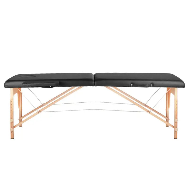 Schwarze Klapp-Massageliege Komfort 2-teilig mit Holzfüßen für professionelles Massageerlebnis