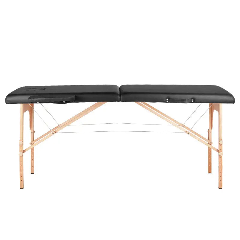 Schwarze Klapp-Massageliege Komfort 2-teilig mit Holzbeinen für professionelles Wellness