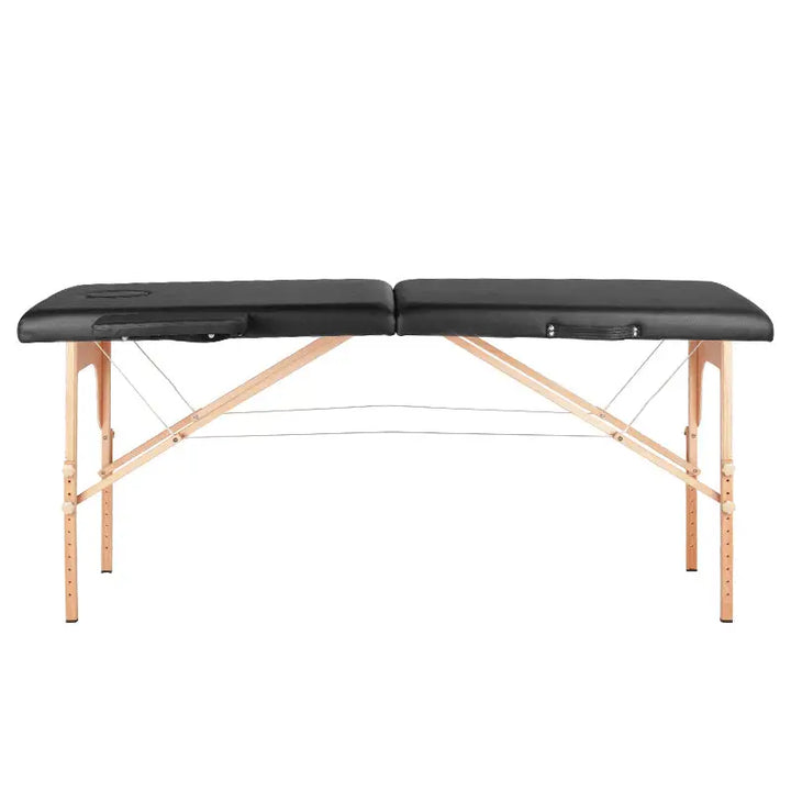 Schwarze Klapp-Massageliege Komfort 2-teilig mit Holzbeinen für professionelles Wellness