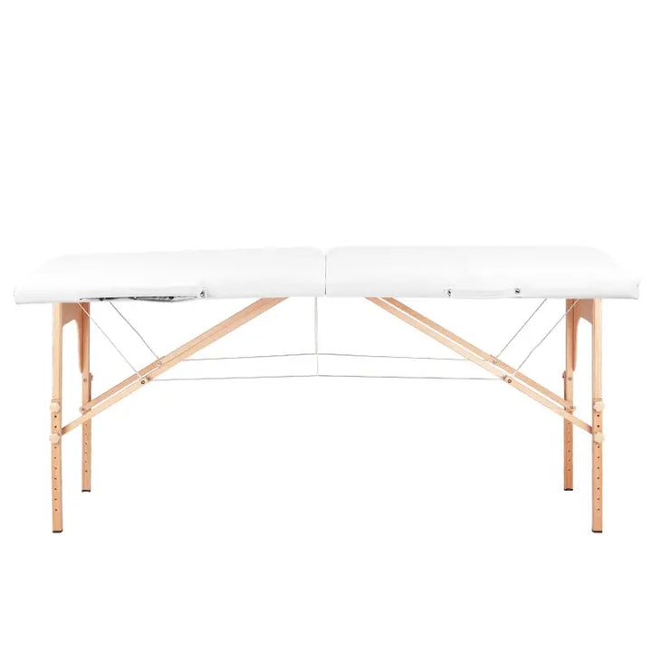 Weiße Klapp-Massageliege Komfort 2-teilig mit Holzrahmen für Wellness und Massage