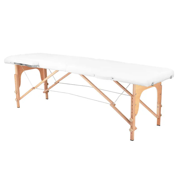 Portable Massageliege mit Holzrahmen, Klapp-Massageliege Komfort 2-teilig Weiß