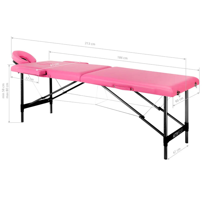 Klappbare Massageliege Aluminium Comfort 2 Segmente rosa schwarz - Klappbare Massageliege