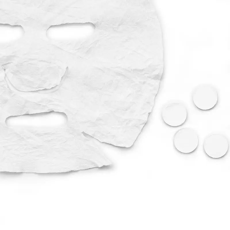 Weiße Einweg-Vliesmaske mit vier runden Wattepads für Gesichtspflege