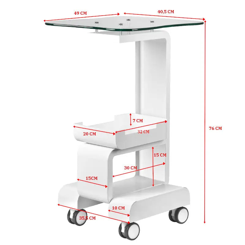 Weiße rollende Medizinwagen mit Glastisch für Kosmetikgeräte in Produkt Kosmetik-Gerätewagen 082