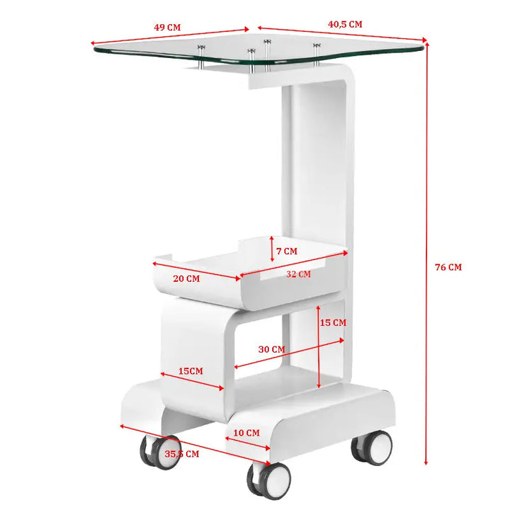 Weiße rollende Medizinwagen mit Glastisch für Kosmetikgeräte in Produkt Kosmetik-Gerätewagen 082