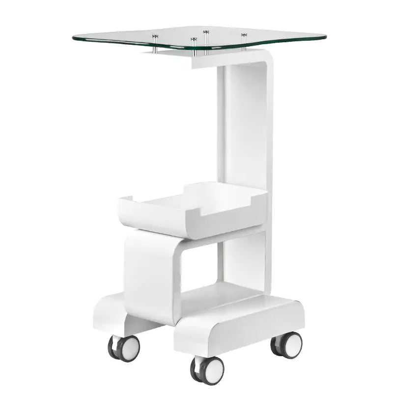 Weißer Kosmetik-Gerätewagen 082 mit Glastop für professionelle Beauty-Anwendungen