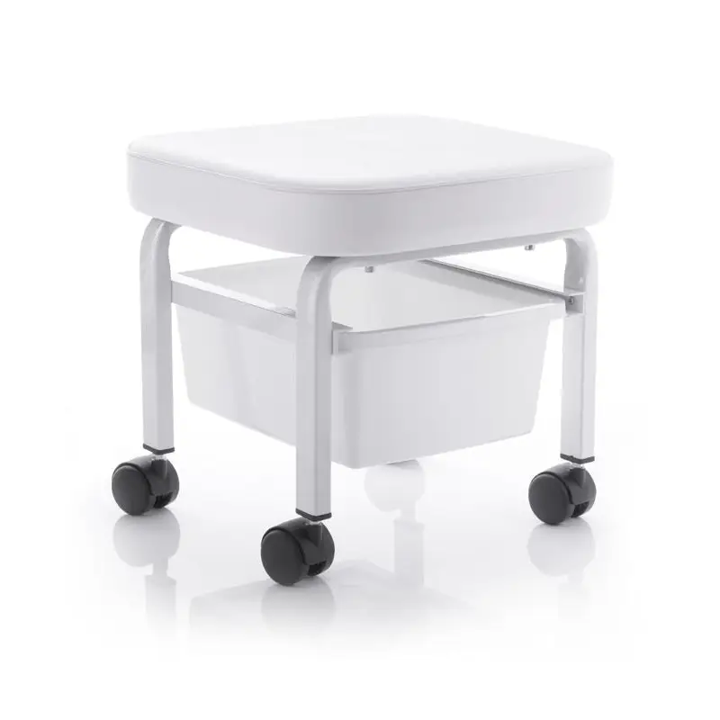 Weiße Rollhocker mit Stauraum für Pediküre Kosmetikhocker für professionelles Spa