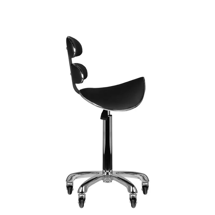 Schwarzer Saddle Stuhl mit Chromfuß für Kosmetik und Beauty Anwendungen